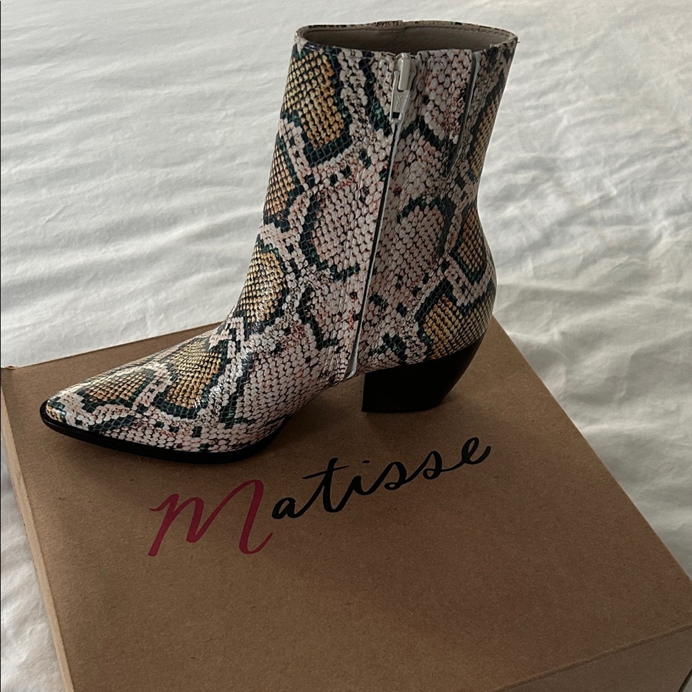 Matisse Caty Snakeskin Pattern Leather Mid-Calf Boots - Cream, Pink, Green